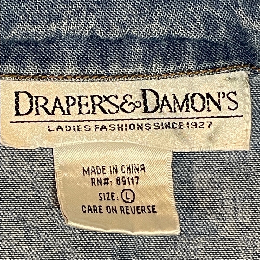 Draper’s & Damon’s Women’s L Denim Button Up Shirt Jacket Fringe Western Boho - Picture 2 of 11